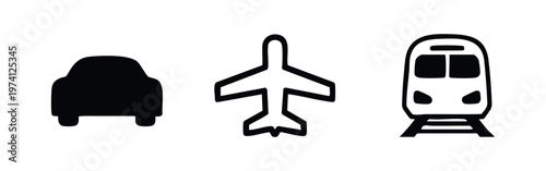Car, Airplane, and Train Transportation Icons Set