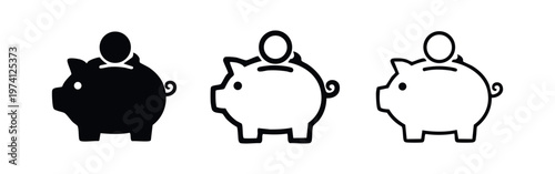 Piggy Bank with Coin Icons Set - Financial Saving and Investment Symbol