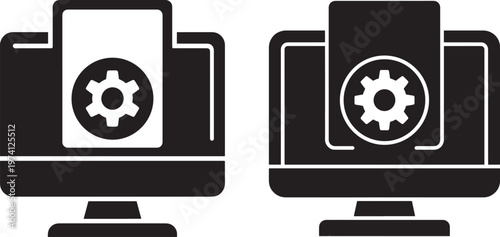 Computer monitor icon with gear symbol on screen for settings or configuration.