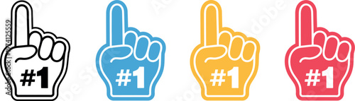Number one sports fan foam hand raising forefinger vector icon cheering supporter illustration for game and team spirit