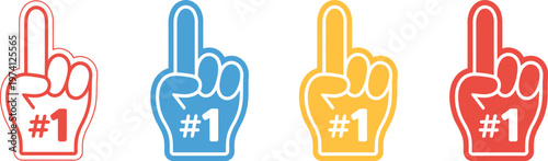 Number one sports fan foam hand raising forefinger vector icon cheering supporter illustration for game and team spirit