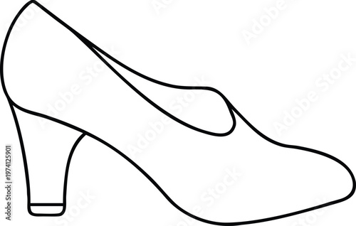 Simple Black Outline Drawing of a Womens Classic Pump Shoe with a Medium Heel
