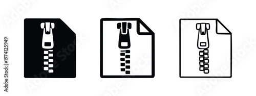 Zip File Archive Icon Set - Compressed Data and Digital Storage Symbol
