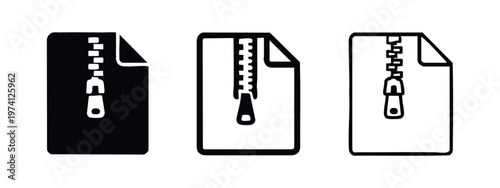 Zip File Archive Icon Set - Data Compression and Secure Digital Document Symbol