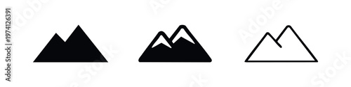 Simple Mountain Range Icons Set in Black and Outline Styles