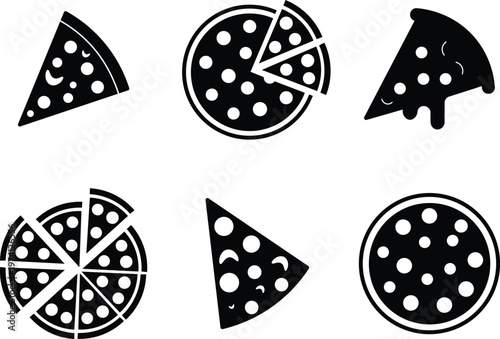 pizza minimal icon set simple pizza slice and circle designs in black silhouette style vector