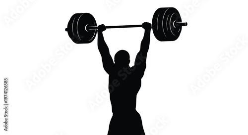 Silhouette of a weightlifter performing an overhead press with a barbell