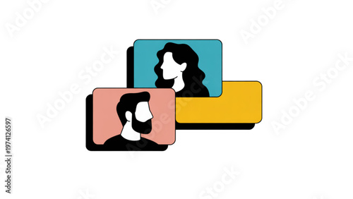 Two people engaged in a video call on separate mobile devices Vector