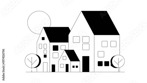 Modern house illustration with solar panels and clock elements around it Vector