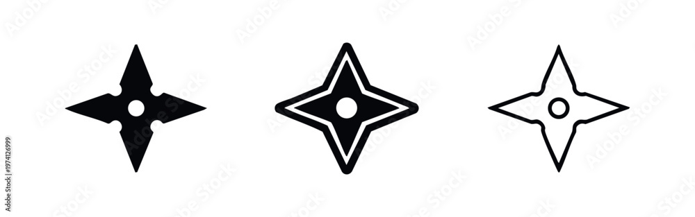 Obraz premium Shuriken Ninja Star Icons - Japanese Weapon and Martial Arts Symbols