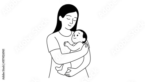 Mother holding a baby close in a warm embrace Vector