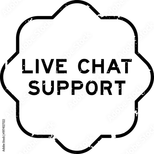 Grunge black live chat support word square seal stamp on white background
