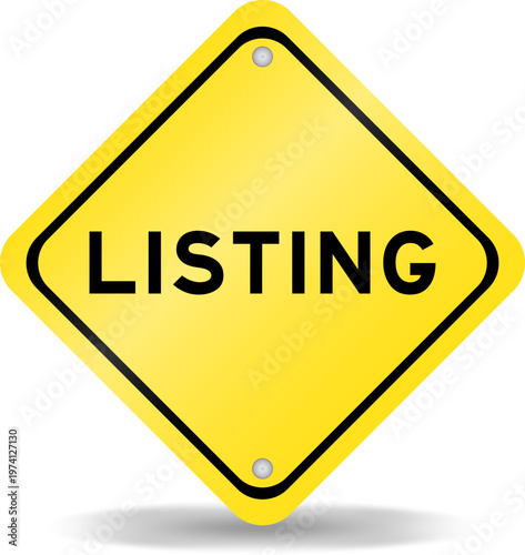 Yellow color transportation sign with word listing on white background