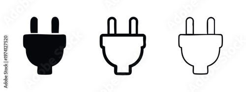 Electrical plug icons set in solid, outline, and hand drawn styles. Power and connection symbols.