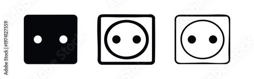 Electrical outlet icon set. Power socket symbol in various styles including flat, outline, and hand-drawn.