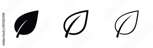 Leaf icon set. Nature and ecological symbol in flat, outline, and hand-drawn styles, representing freshness and growth.