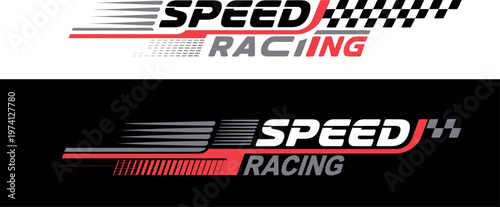 Racing stripes geometric lines background with dynamic arrows car hood sticker start finish flag motorsport design vector illustration template