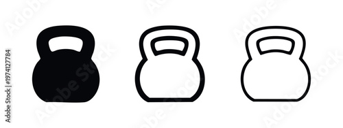 Kettlebell icon set. Weight training and fitness equipment symbol for gym, exercise, and healthy lifestyle.