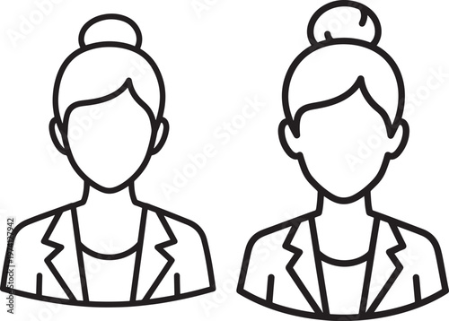 Two silhouette icons of businesswomen with hair bun, professional female representation.