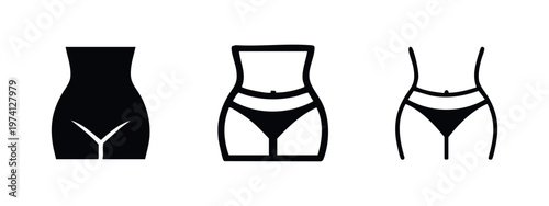 Female body and underwear icon set. Slim figure and fashion symbol in multiple styles, lingerie.