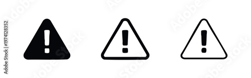 Warning sign icon set. Danger caution symbol with exclamation mark in a triangle. Alert attention vector illustration.