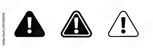 Warning danger sign icon set. Attention alert symbol with exclamation mark in a triangle. Critical message vector illustration.