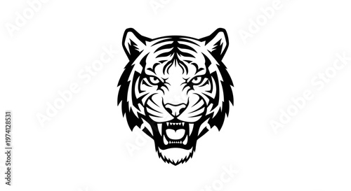 Black and white tiger head illustration.
