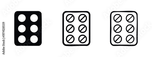Forbidden pills icon set. Restricted medicine or drug symbols with crossed out tablets. Pharmacy warning vector.