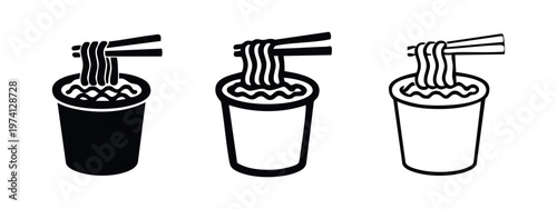 Instant Noodle Cup with Chopsticks Icon Set. Asian Fast Food Symbol for Quick Meals and Takeout. Ramen Vector.