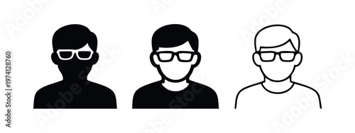 Male Profile with Eyeglasses Icon Set. User Account Avatar Vector for Web and Mobile Interface. Professional Person Symbol.