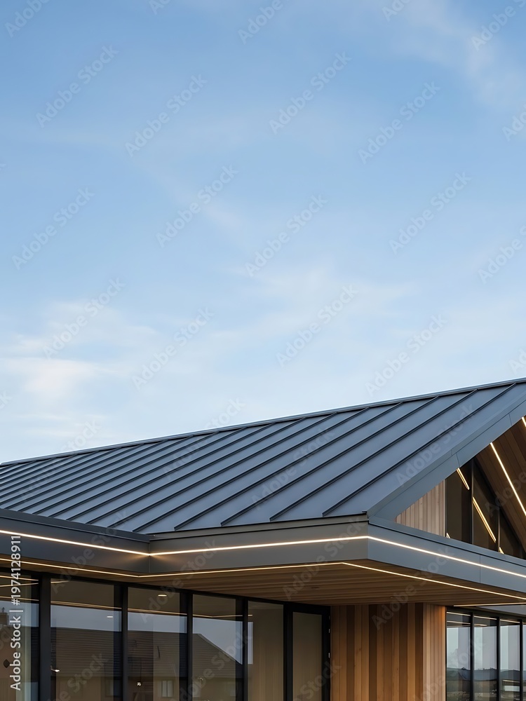 Fototapeta premium Contemporary Architecture featuring Metallic Roofing and Modern Facade