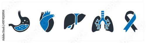 A set of 5 mix icons as stomach, heart, liver