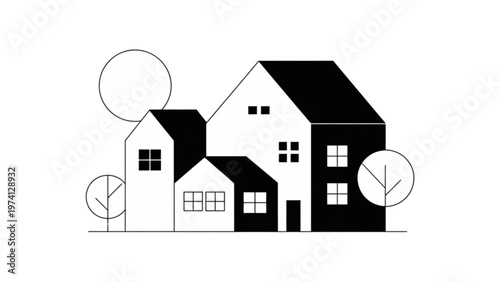 Modern house illustration with circular icons around it Vector