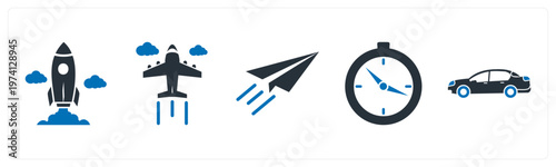 A set of 5 mix icons as startup, plane, paper plane