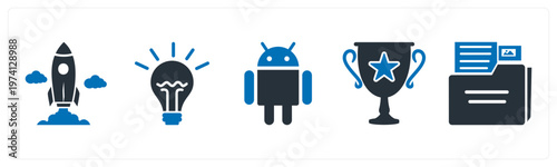 A set of 5 mix icons as startup, innovation, robot