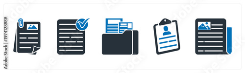 A set of 5 mix icons as document, approved document, folder