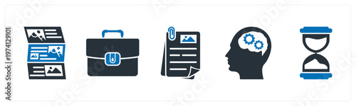 A set of 5 mix icons as article, portfolio, document