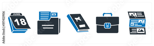A set of 5 mix icons as calendar, folder, book