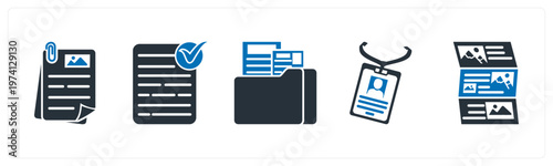 A set of 5 mix icons as document, approved document, folder