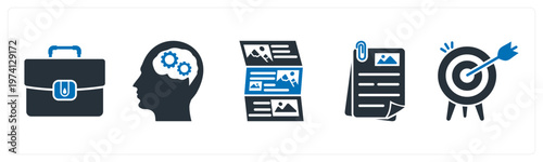 A set of 5 mix icons as portfolio, planning, article