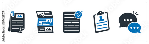 A set of 5 mix icons as document, article, approved document