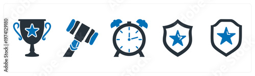 A set of 5 mix icons as trophy, auction, alarm