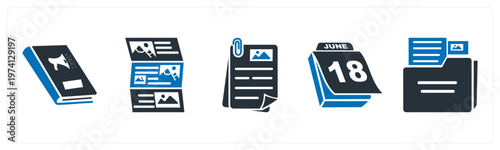 A set of 5 mix icons as book, article, document