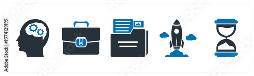A set of 5 mix icons as planning, portfolio, folder