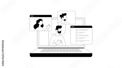 Professional presenting data analytics on a laptop screen during a virtual meeting Vector