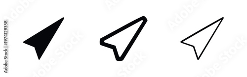 Navigation Arrow Icons Set. GPS pointer symbol, location or direction sign. Vector graphic for map, travel, guide.