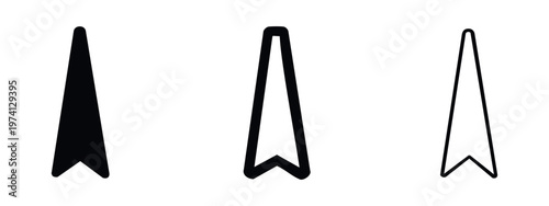 Upward Navigation Arrow Icons Set. Direction pointer symbol, compass or north sign. Vector graphic for map, progress, guide.