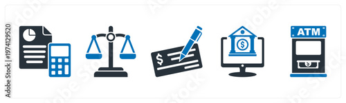 A set of 5 mix icons as budget, balance, cheque