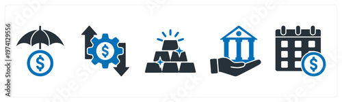 A set of 5 mix icons as money insurance, money management, billion
