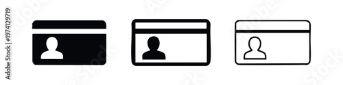 Identity card icon set. Personal ID document with user avatar and information lines.